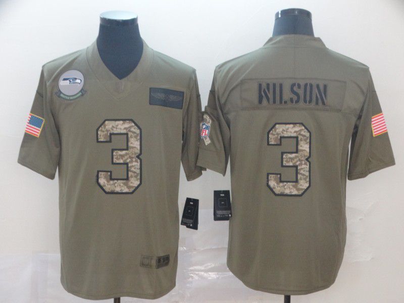 Men Seattle Seahawks #3 Wilson Nike 2019 Olive Camo Salute to Service Limited NFL Jerseys->seattle seahawks->NFL Jersey